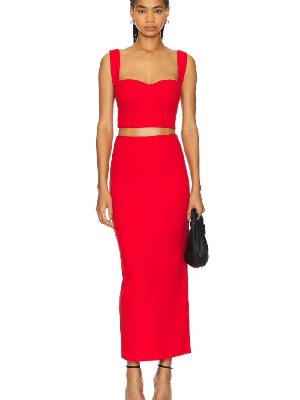 superdown Red Two-Piece Bustier Crop Top + Skirt Set